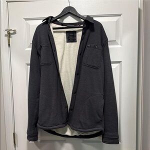 Black Button-Up Jacket with Cream Lining